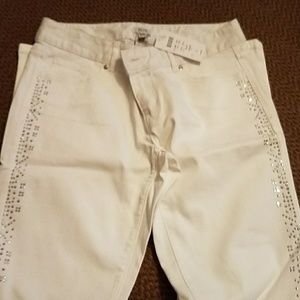 Nwt Bebe white rhinestone jeans